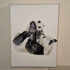 Susan Windsor Panda Mommy and Me Watercolor White Black Ivory Canvas Art Piece